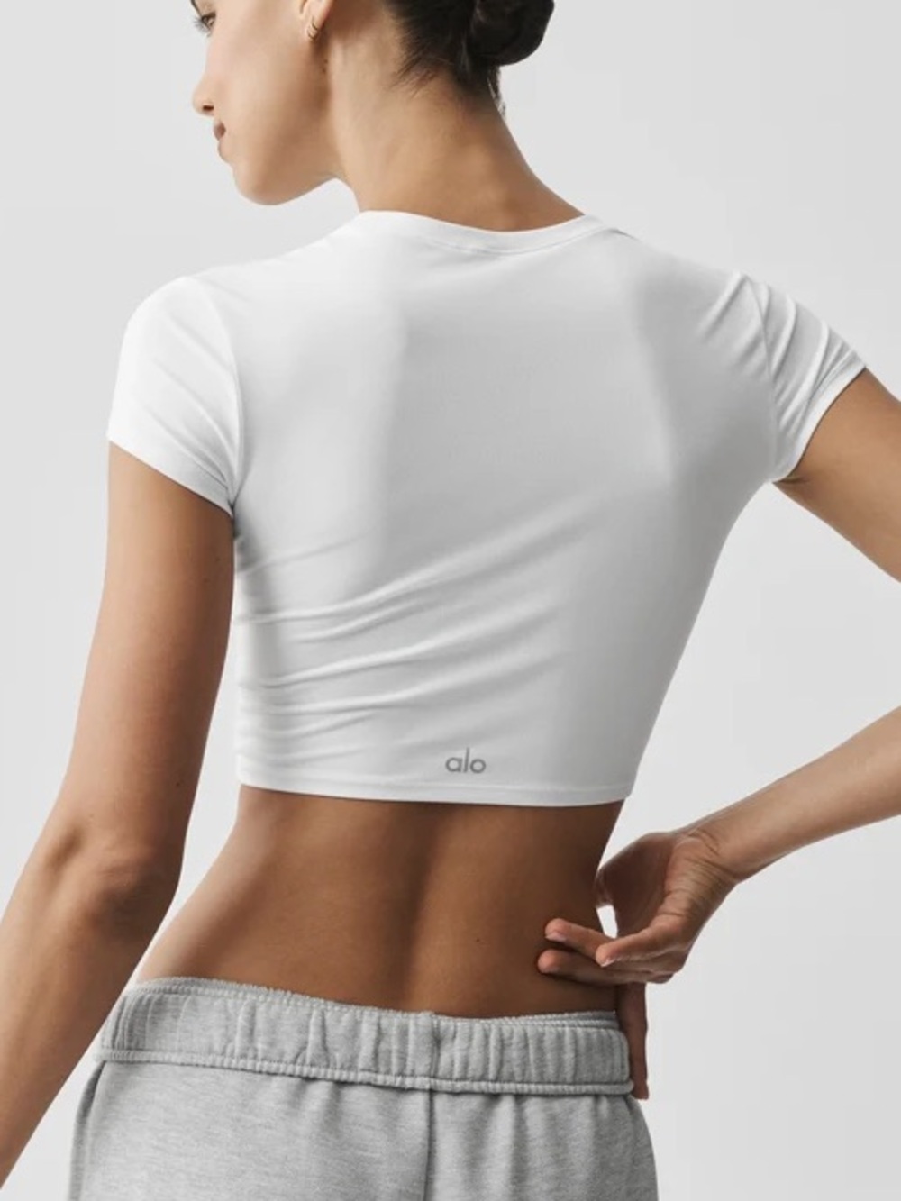 Alo White Ribbed Cropped T-Shirt